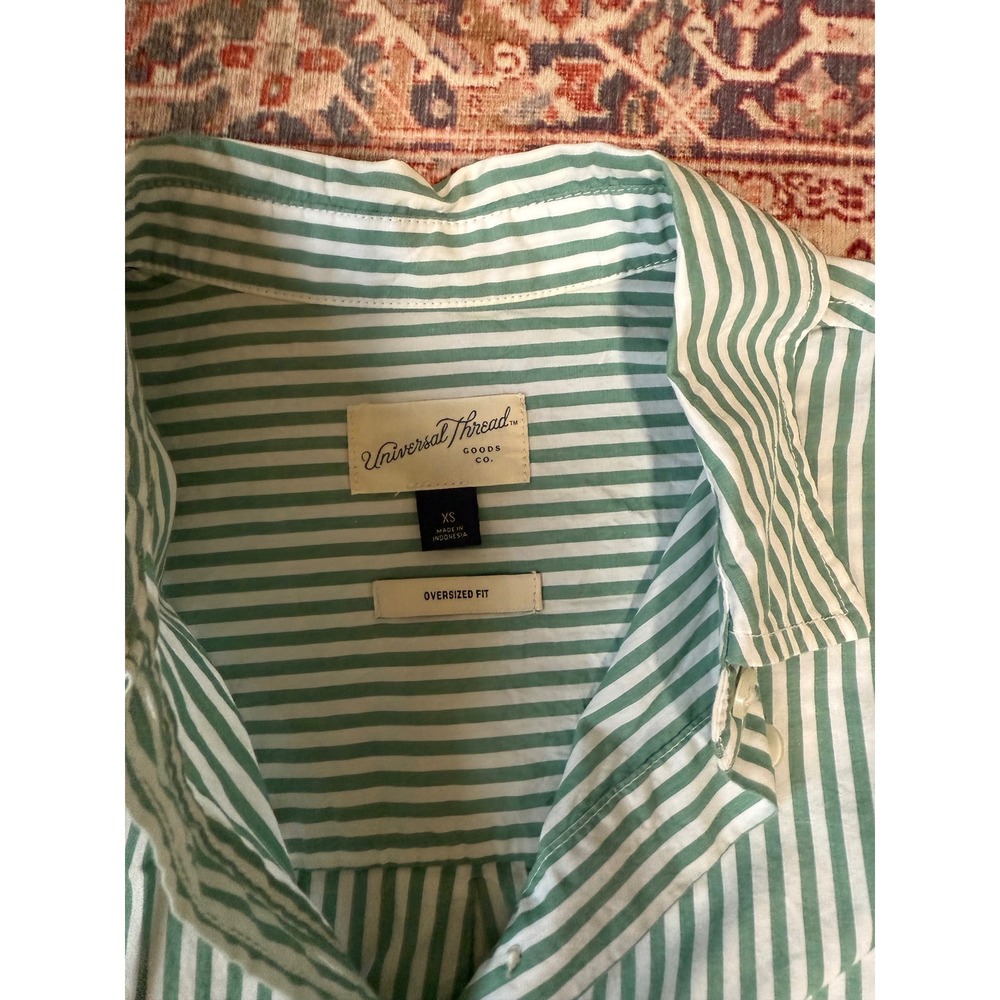 Universal Thread Green White Striped Oversized Button Down Shirt XS Womens
